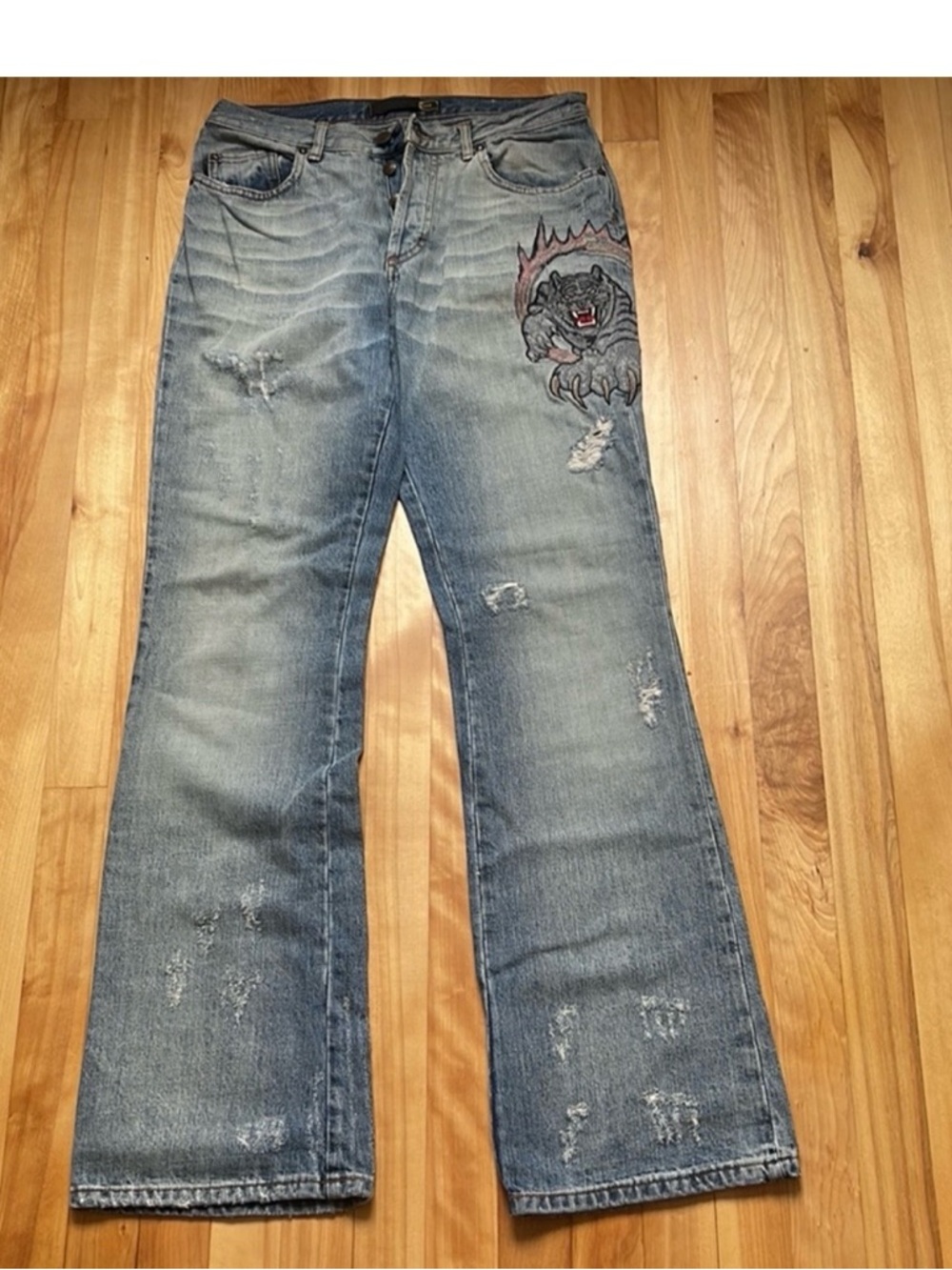 Just Cavalli Light Blue Flared Jeans with Embroidered Tiger
